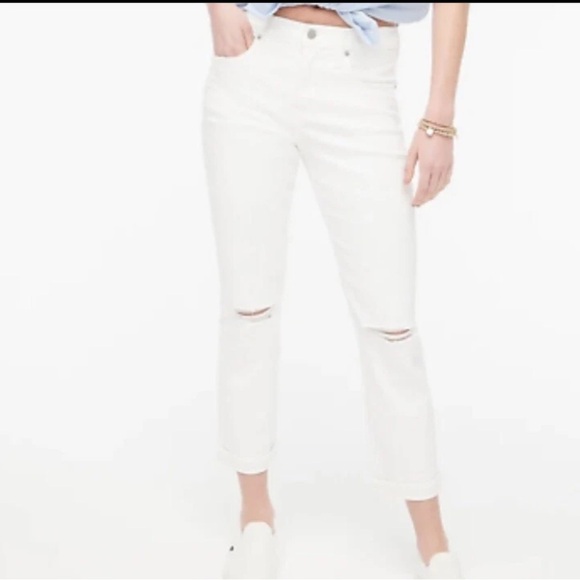 J. Crew Denim - I Crew distressed boyfriend crop white jeans